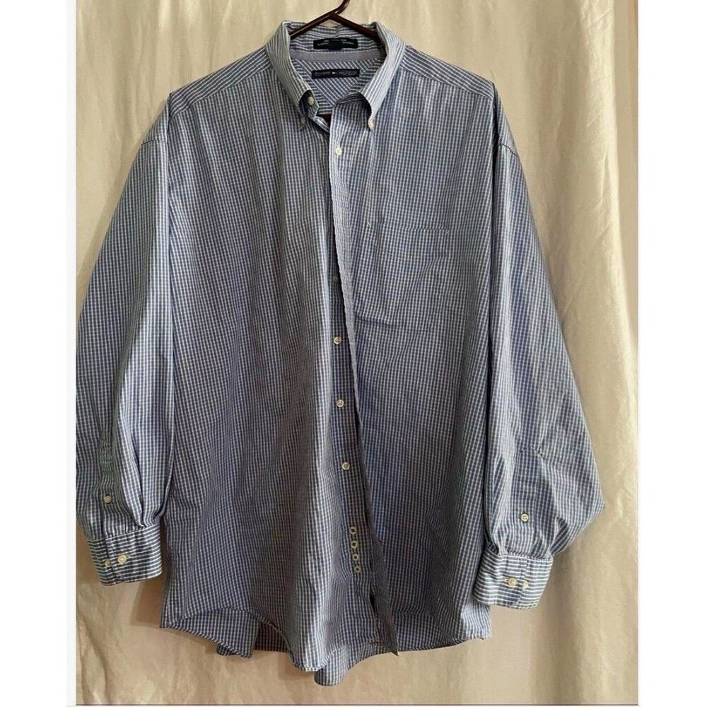 Tommy Hilfiger Men's Blue/White Check Cotton Dress Shirt 18 34/35